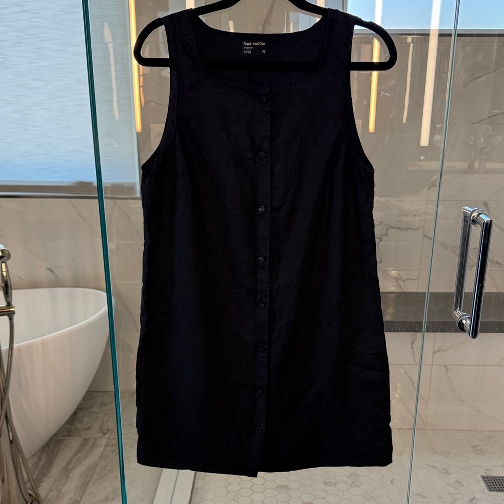 Frank & Oak Pinafore Linen Button-Down Dress in Black